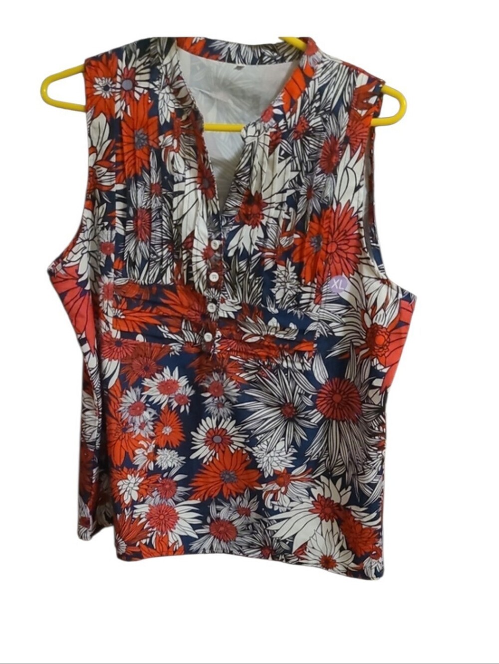 Floral Sleeveless V-Neck Top - Navy & Red PTP 20.5